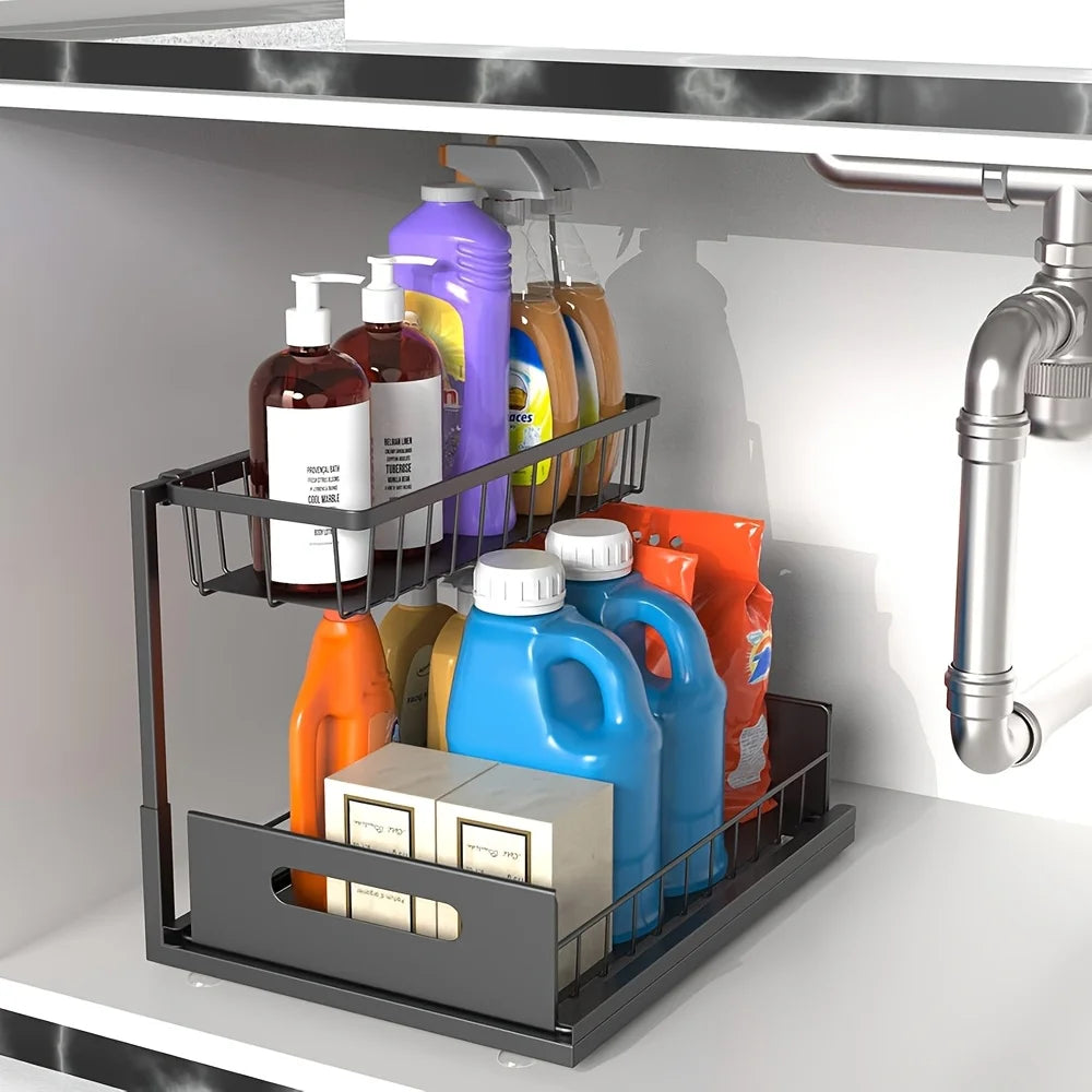 Pull-Out Under Sink Organizer – 2-Tier Sliding Storage Shelf for Kitchen & Bathroom