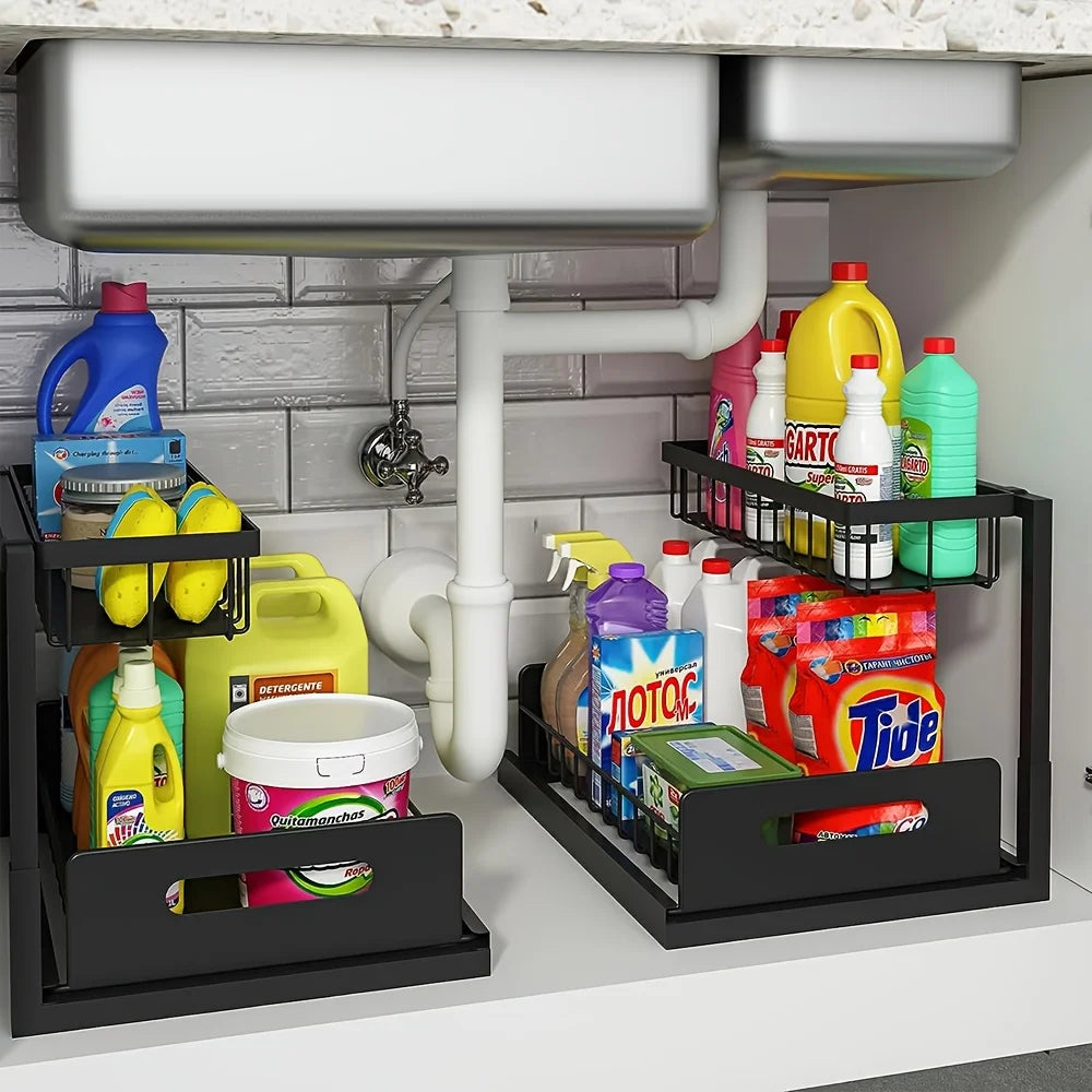 Pull-Out Under Sink Organizer – 2-Tier Sliding Storage Shelf for Kitchen & Bathroom
