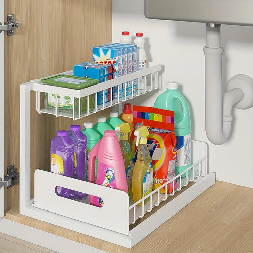 Pull-Out Under Sink Organizer – 2-Tier Sliding Storage Shelf for Kitchen & Bathroom