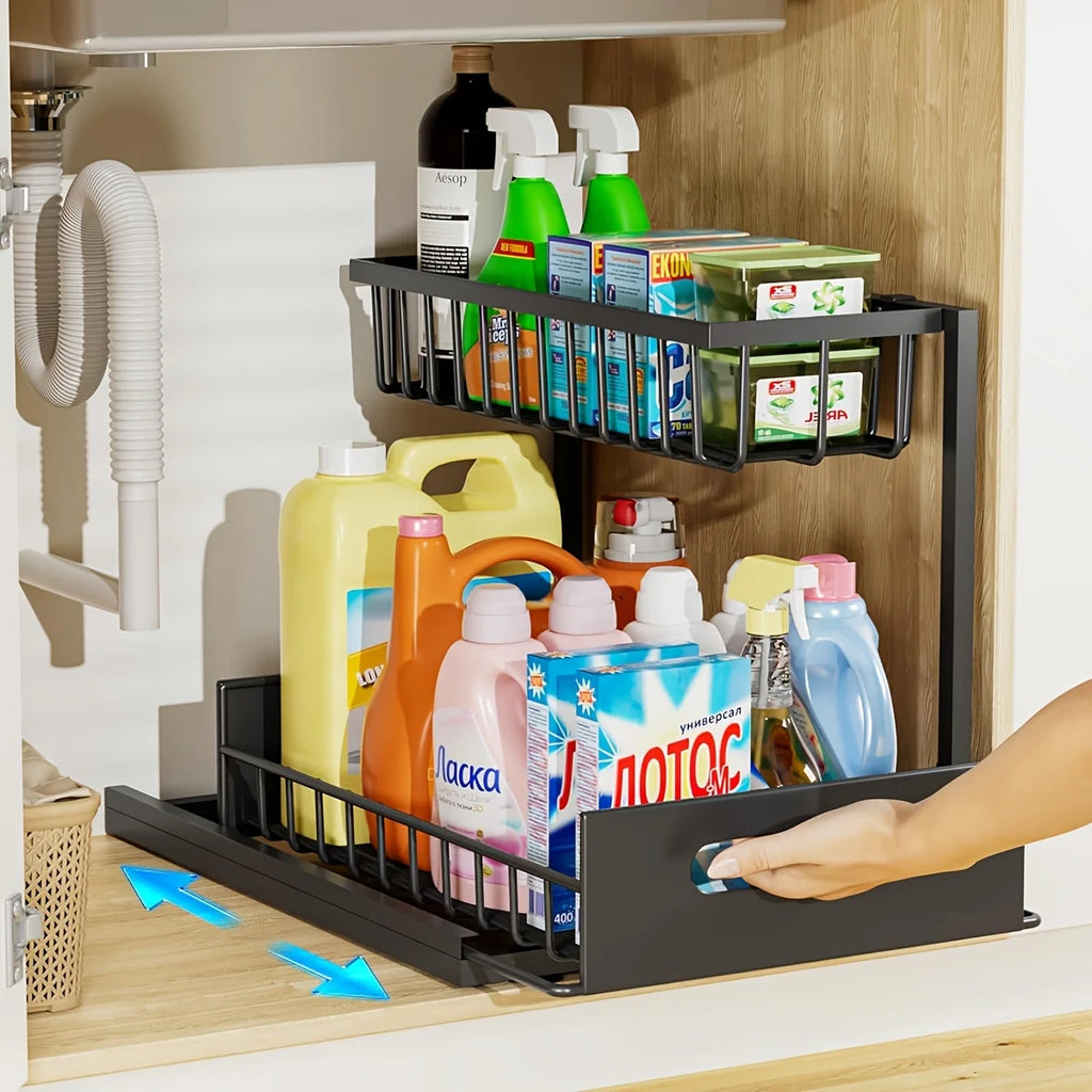 Pull-Out Under Sink Organizer – 2-Tier Sliding Storage Shelf for Kitchen & Bathroom