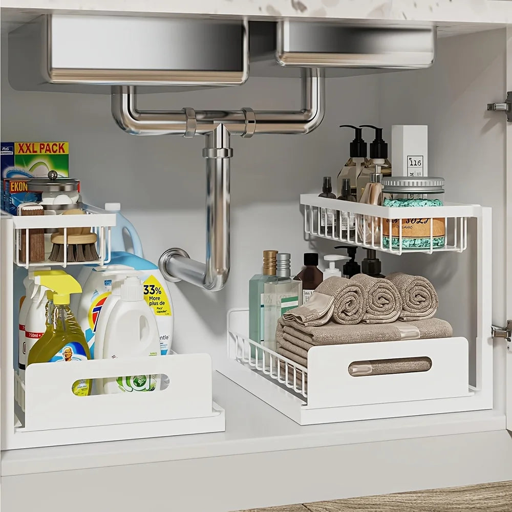 Pull-Out Under Sink Organizer – 2-Tier Sliding Storage Shelf for Kitchen & Bathroom