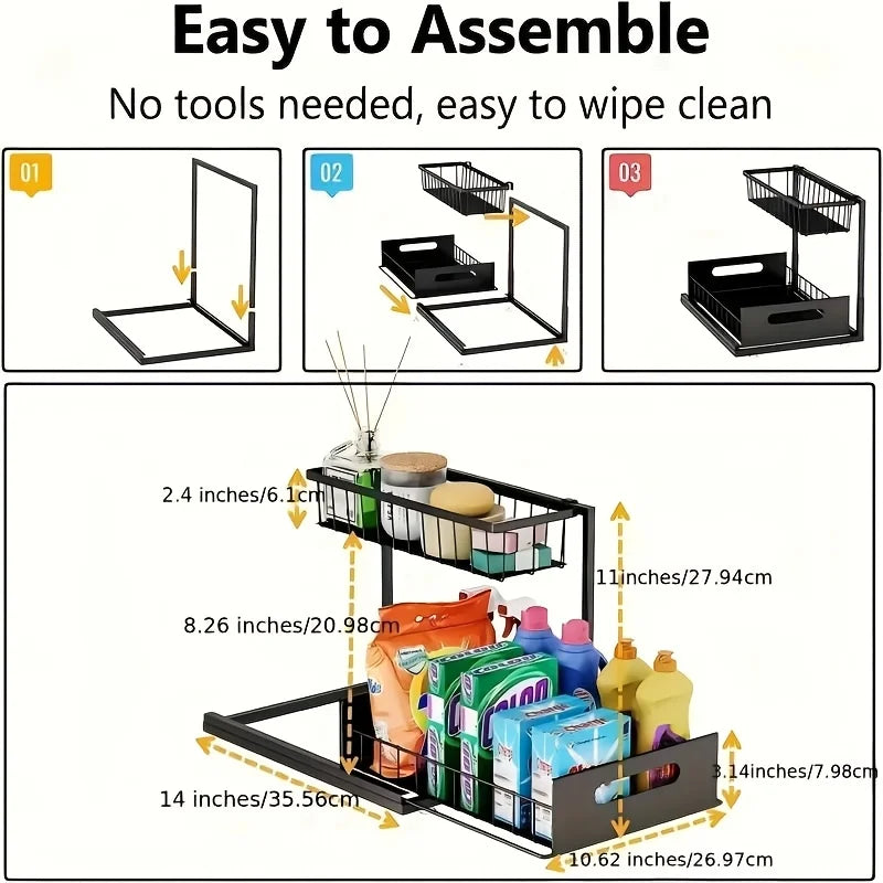 Pull-Out Under Sink Organizer – 2-Tier Sliding Storage Shelf for Kitchen & Bathroom